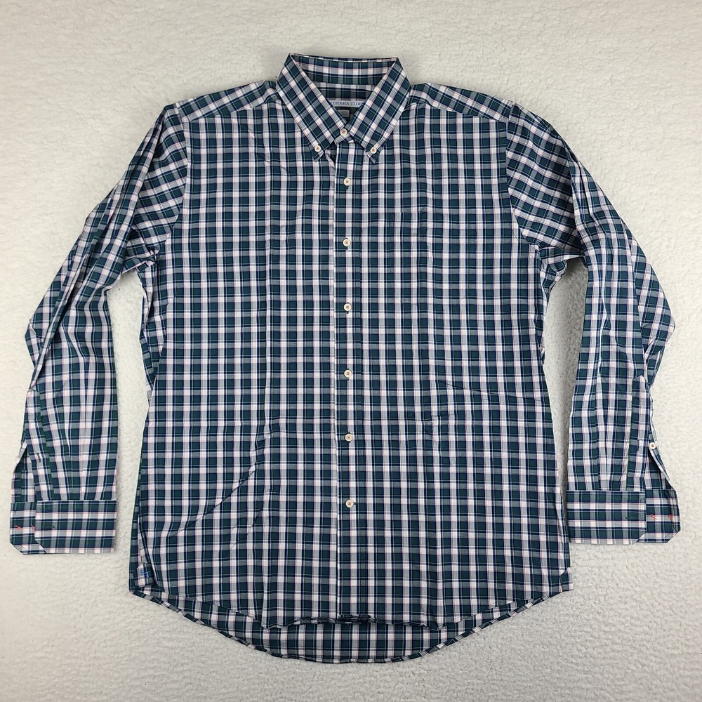 Southern Tide Shirt Mens Large Blue Green Plaid Classic Fit Dress Button‎ Down
